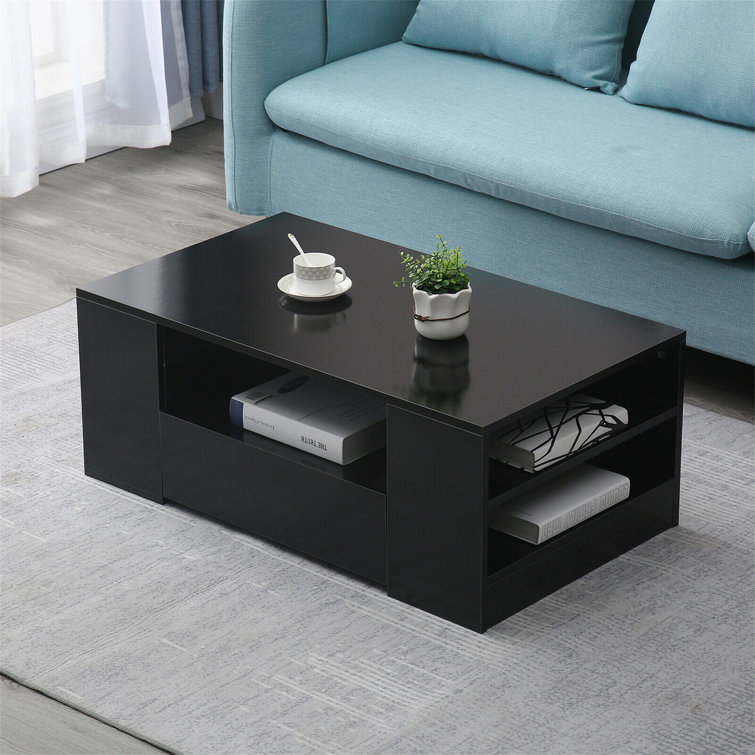 Orren Ellis Modern HighGloss Coffee Table With Drawers, HighGloss